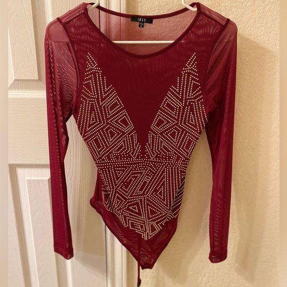 Iris Basic Tops Iris Basic Brand Red Sequined Mesh See Through